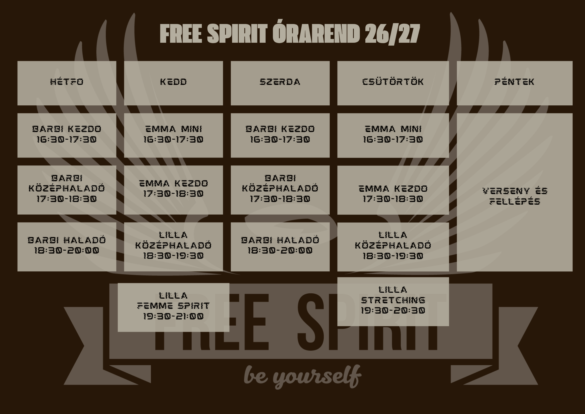 Free Spirit órarend 2026/27